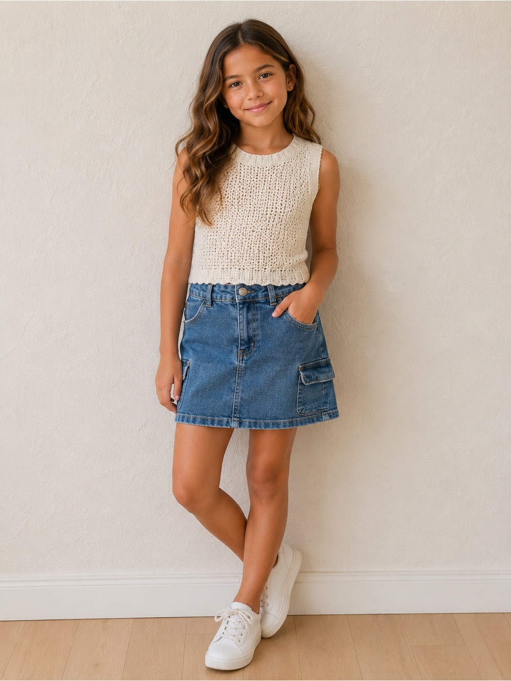 Girls 8 Jessica Simpson Denim Adjustable Cargo Mini Skirt Y2K Utility Pockets